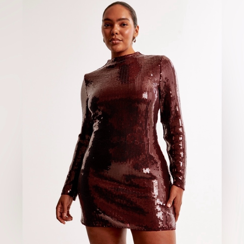 Abercrombie & Fitch Paloma Burgundy Sequin Long Sleeve Dress